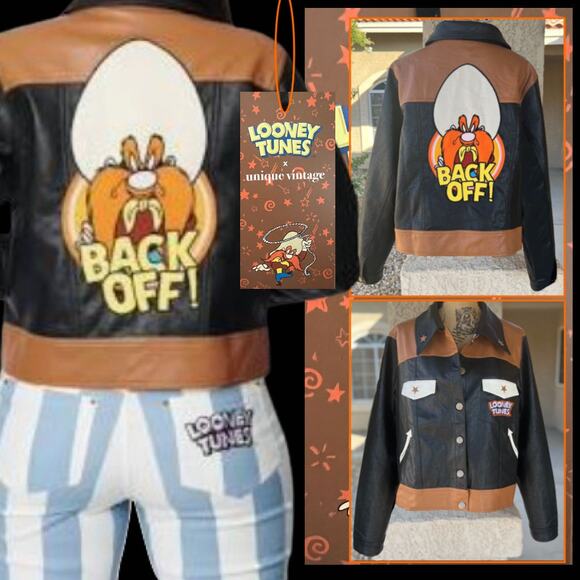 Looney Tunes X Unique Vintage Yosemite Sam Trucker Jacket Black Size L - Picture 1 of 6